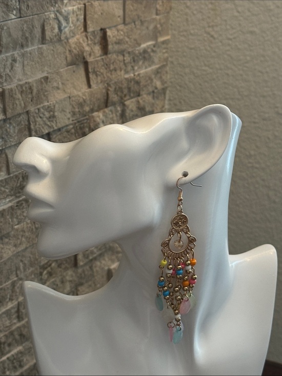 Fashion Jewelry Jewelry - Fashion Jewelry Gold-Tone Multicolor Beaded Chandelier Earrings